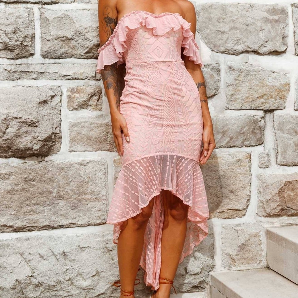 Saints + Secrets Lacey Hi Low Dress Sz L Blush Punk Off Shoulder‎ Coquette Fairy